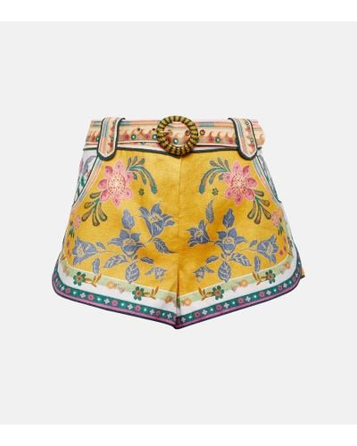 Zimmermann Shorts de lino floral - Metálico