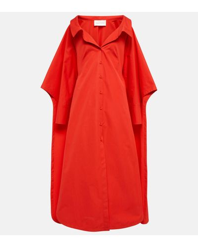 Valentino Cape-detail Cotton Poplin Gown - Red