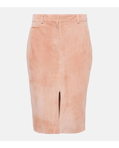 Tom Ford Jupe crayon a taille haute en daim - Rose