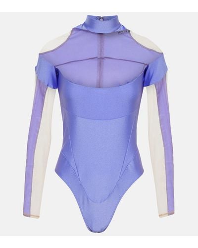 Mugler Panelled Tulle Bodysuit - Blue