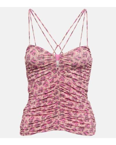 Isabel Marant Leila Printed Ruched Jersey Top - Pink