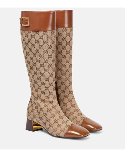 Gucci GG Leather-trimmed Knee-high Boots - Brown