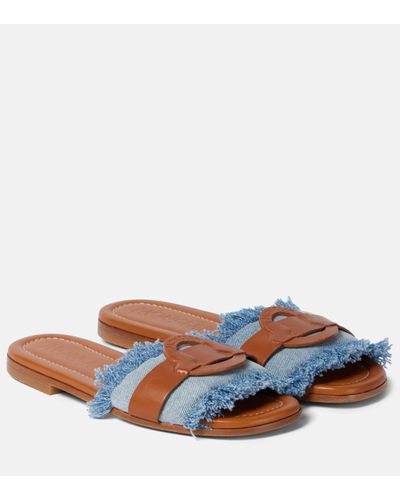 Moncler Bell Leather-trimmed Denim Slides - Blue