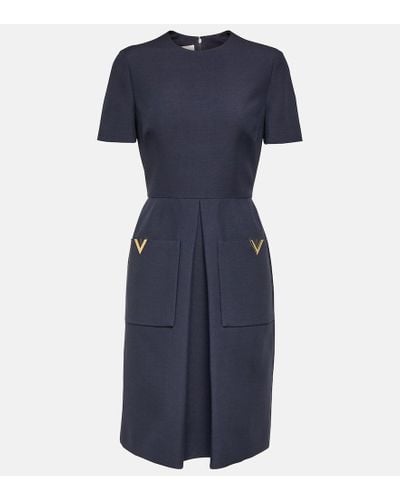 Valentino Vestido corto de Crepe Couture con VGold - Azul