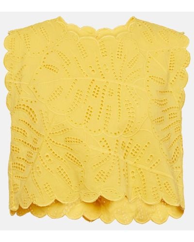 FARM Rio Monstera Broderie Anglaise Crop Top - Yellow