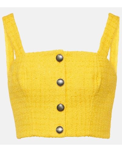 Alessandra Rich Embellished Tweed Crop Top - Yellow