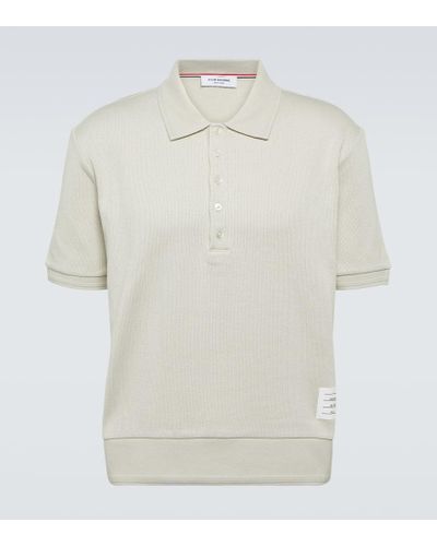 Thom Browne Ribbed-knit Cotton Polo Shirt - White