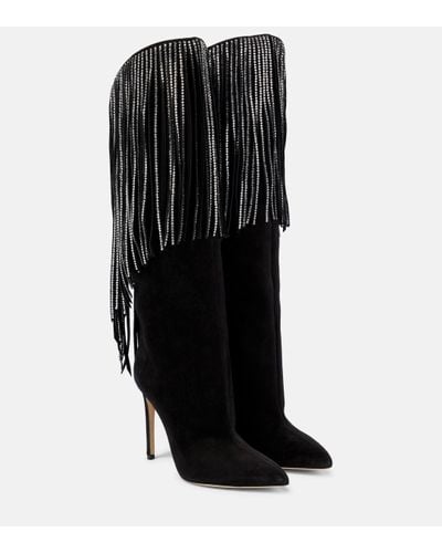 Paris Texas Fringed Embellished Suede Knee-high Boots - Black