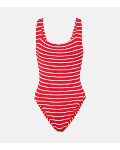 Hunza G Square Neck Striped Swimsuit - Red
