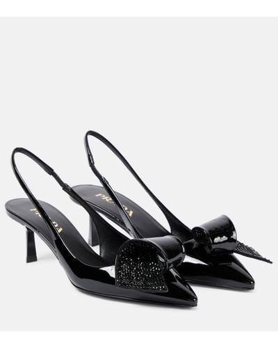 Prada Embellished Patent Leather Slingback Court Shoes - Black