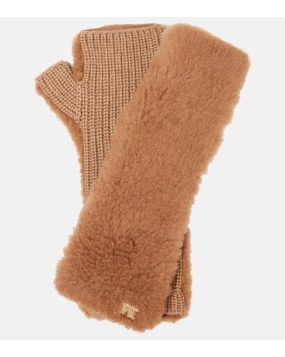 Max Mara Manny Fingerless Teddy Gloves - Brown