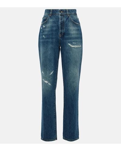 Dolce & Gabbana Jeans rectos de tiro alto de efecto desgastado - Azul