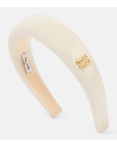 Miu Miu Bridal Logo Patent Leather Headband - White