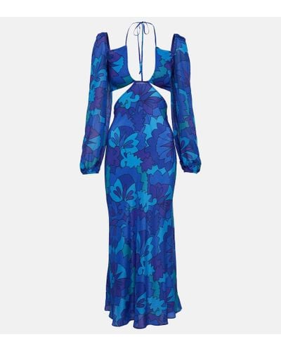 RIXO London Kamilla Printed Georgette Maxi Dress - Blue