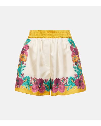 La DoubleJ Floral Silk Shorts - Yellow