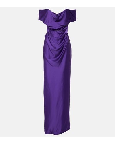Vivienne Westwood Robe longue en satin a encolure bardot - Violet
