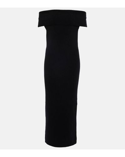 Totême Ribbed-knit Off-shoulder Midi Dress - Black