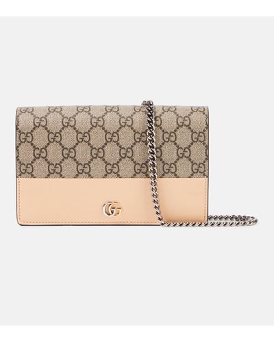 Gucci GG Marmont Leather-trimmed Wallet On Chain - Natural