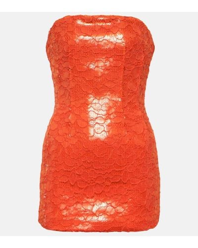 LAQUAN SMITH Floral Lace Strapless Minidress - Orange