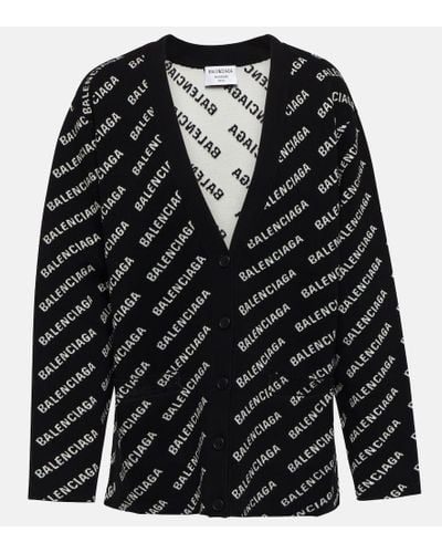 Balenciaga Cardigan en mezcla de algodon con logo - Negro