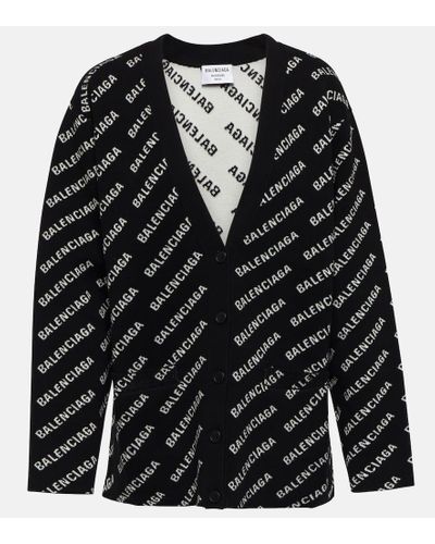 Balenciaga Cardigan in misto cotone con logo - Nero