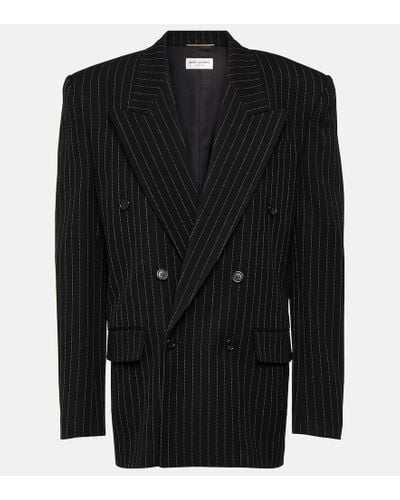 Saint Laurent Pinstripe Oversized Wool-blend Blazer - Black