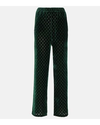 Gucci Pantalones rectos de terciopelo con GG devore - Verde