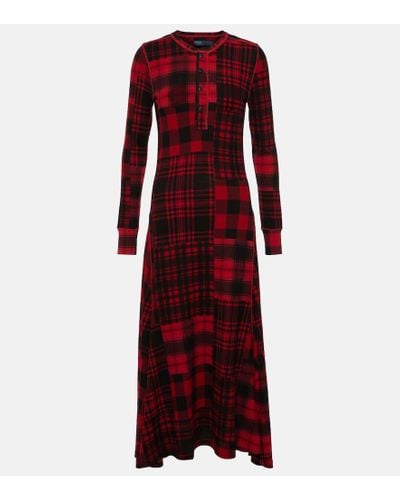 Polo Ralph Lauren Vestido largo de algodon a cuadros - Rojo