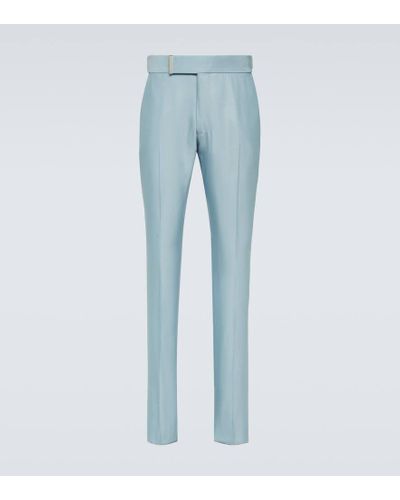 Tom Ford Pantaloni da abito Atticus II in twill di seta - Blu