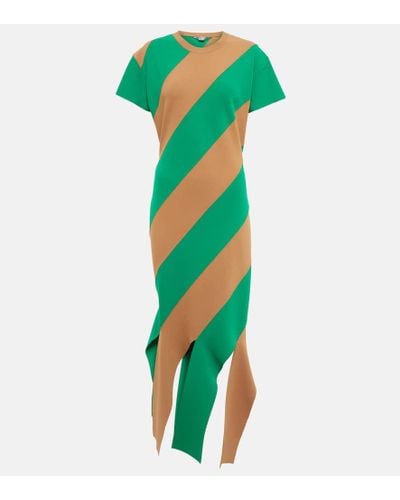 Stella McCartney Vestido midi de punto a rayas - Verde