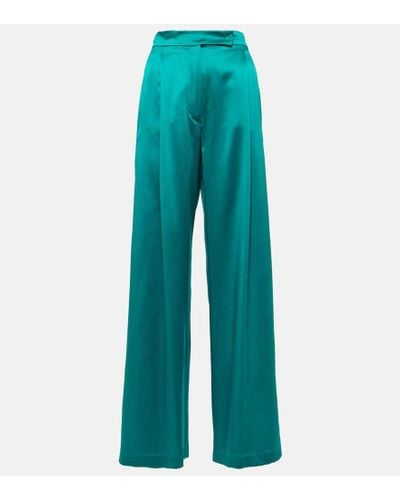 Max Mara Elegante Fiesta Silk Wide-leg Pants - Blue