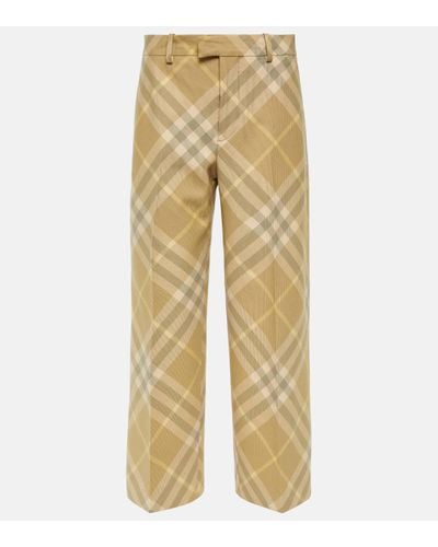 Burberry Check Wool Wide-leg Trousers - Natural