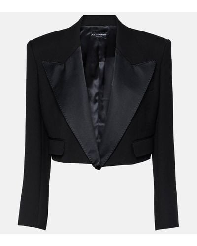 Dolce & Gabbana Blazer de esmoquin en lana cropped - Negro