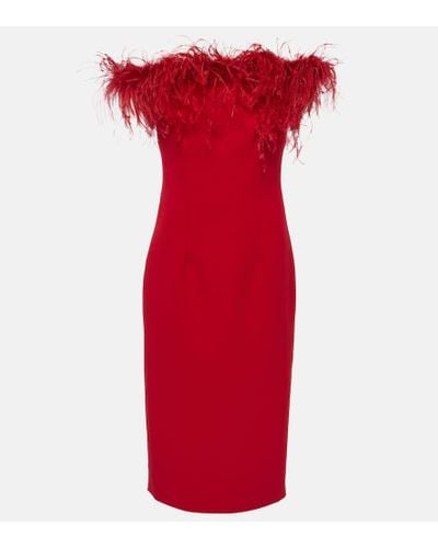 Safiyaa Starling Feather-trimmed Midi Dress - Red