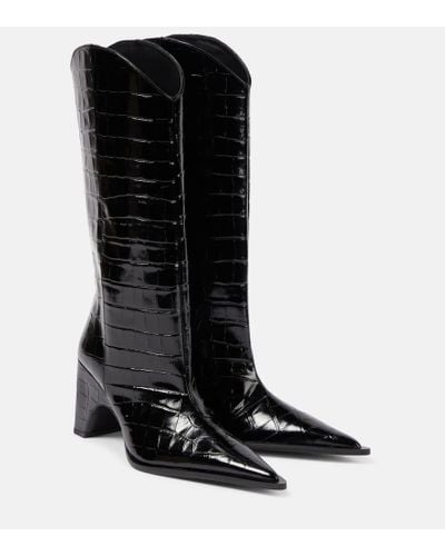 Coperni Bridge Croc-effect Leather Knee-high Boots - Black