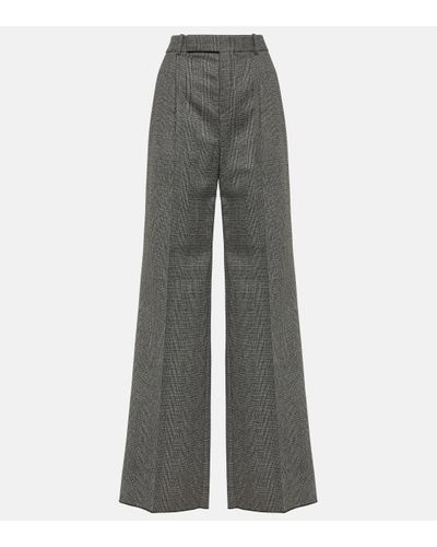 Saint Laurent High-rise Checked Wool Wide-leg Trousers - Grey