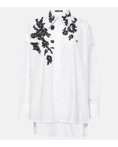Dolce & Gabbana Hemd aus Baumwollpopeline mit Spitze - Weiß