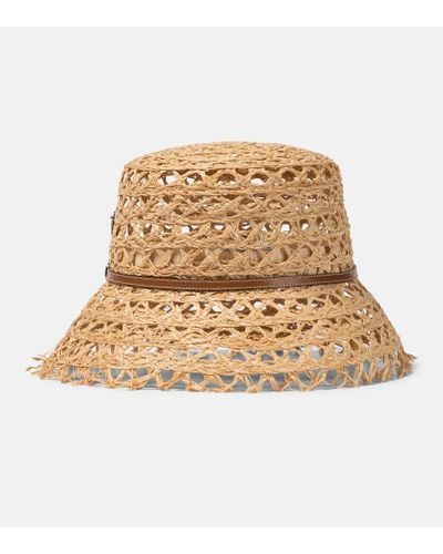 Prada Sombrero de pescador de rafia - Marrón
