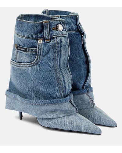 Dolce & Gabbana 'lollo' Denim Heeled Ankle Boots, - Blue