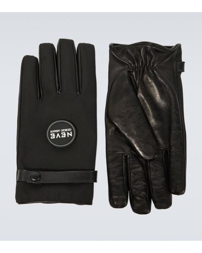 Giorgio Armani Neve Leather And Nylon Gloves - Black