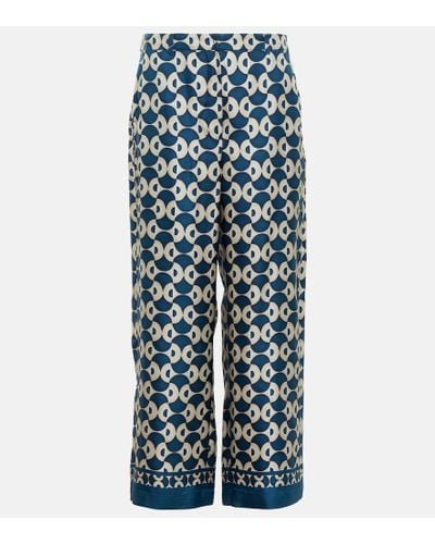 Max Mara Timep Floral Silk Wide-leg Pants - Blue