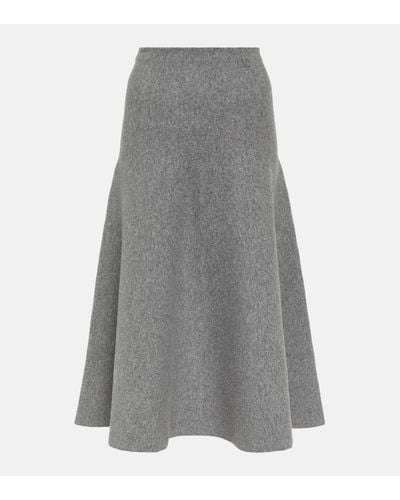 Valentino High-rise Wool-blend Midi Skirt - Grey