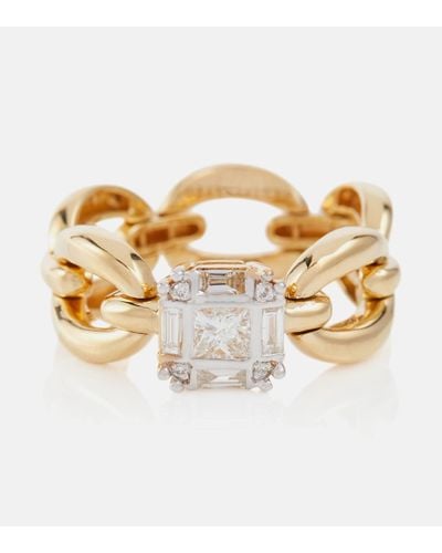 Nadine Aysoy Catena Petite Illusion 18kt Gold Ring With White Diamonds - Metallic