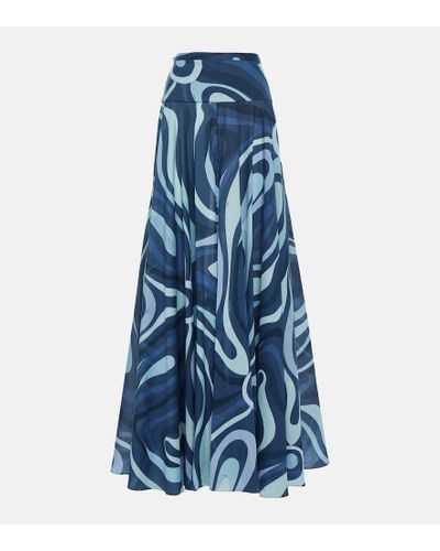 Emilio Pucci Marmo-print Cotton Maxi Skirt - Blue