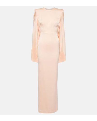 Alex Perry Caped Crepe Satin Gown - Natural