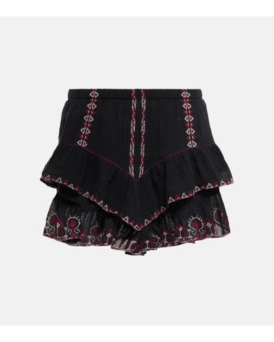 Isabel Marant Jocadia Ruffled Cotton Shorts - Black