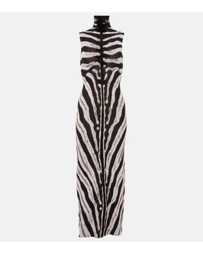 The Attico Zebra-print High-neck Midi Dress - White