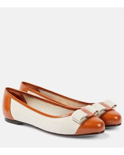 Ferragamo Vara Canvas And Leather Ballet Flats - Brown