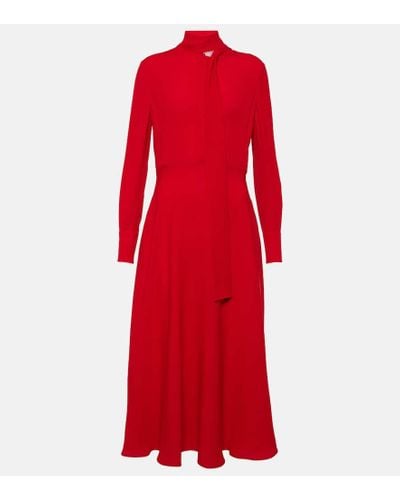 Valentino Vestido midi de seda con lazada - Rojo