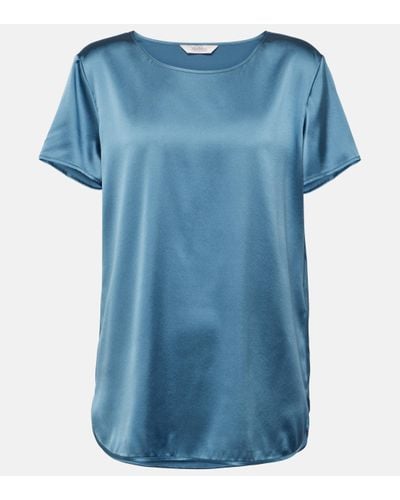 Max Mara T-shirt Leisure Cortona en soie melangee - Bleu